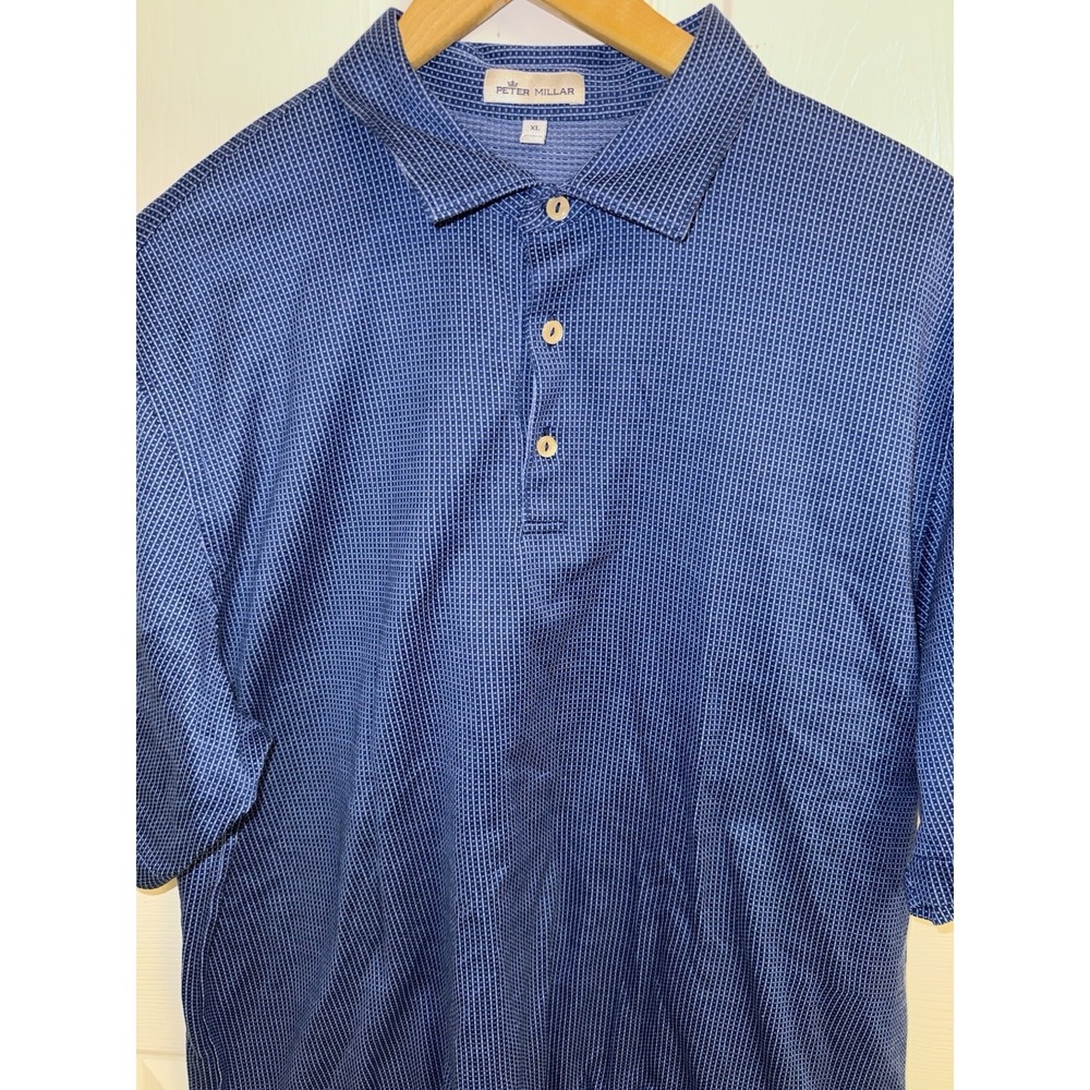 Peter Millar Men's XL Polo Blue Geometric Comfort Cotton Golf Preppy Classic
